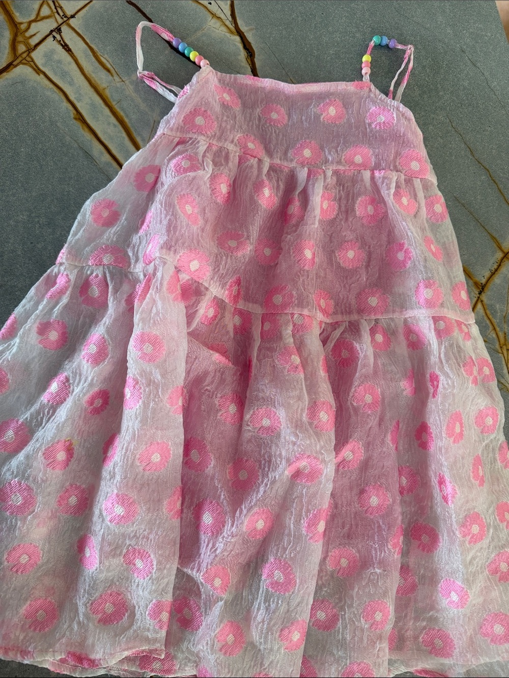 Lola + The Boys Pink Floral Tiered Dress with Beaded Straps